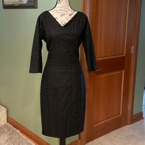 Chic Black Textured Long Sleeve Dress, Size 10